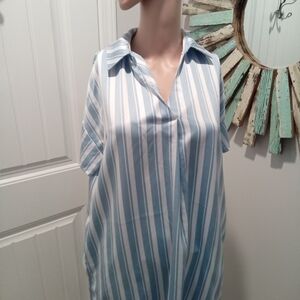 The Limited Light Blue and White Collard Pajama Dress with Pockets Size S